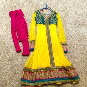 Yellow and pink Indian anarkali for weddings